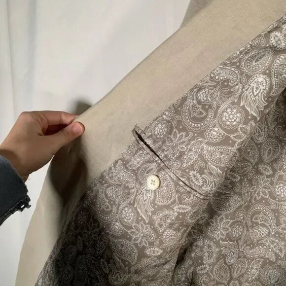 Lauren Ralph Lauren Blazer Mens 44L Tan 100% Linen 2 Button Close Pocket - Picture 6 of 7